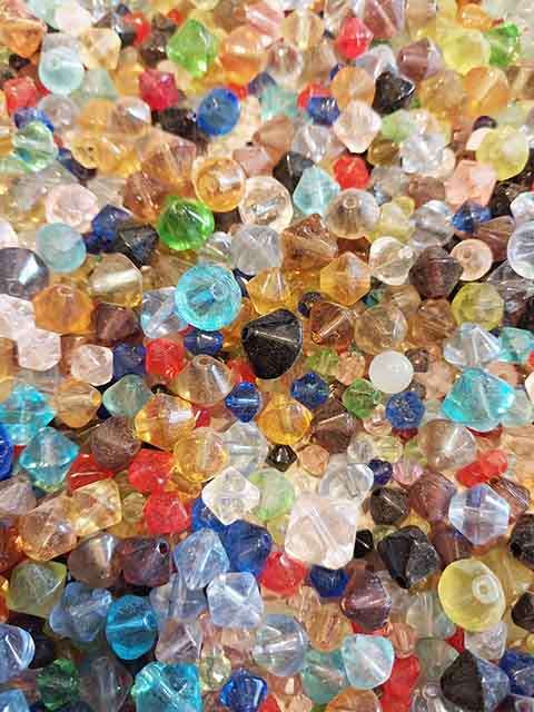 Glass Beads, Bicone, Mixed Sizes And Colours, ±30pc