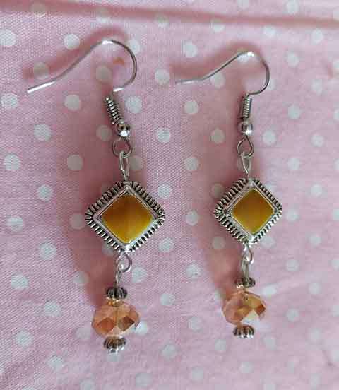 Cristia Earrings, Yellow Crystal Beads, Nickel Findings And Fish Hooks, 50mm