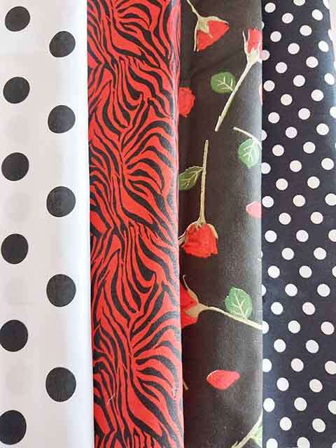 Fabric Squares, Red / Black, 35x35cm, Cotton Blend For Patchwork/Applique, 4pc