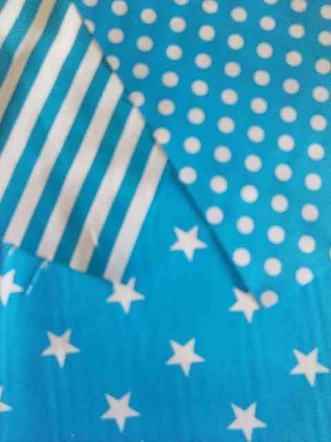 Fabric Squares, Blue, 19cmx19cm, Cotton Blend For Patchwork/Applique, 3pc