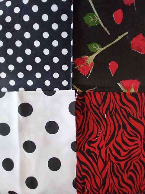 Fabric Squares, Black / Red, 19cmx19cm, Cotton Blend For Patchwork/Applique, 4pc