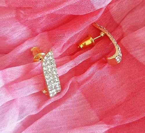 Riza Earrings, Clear Rhinestones with Gold Coloured Ear Studs, 20mm, 2pc