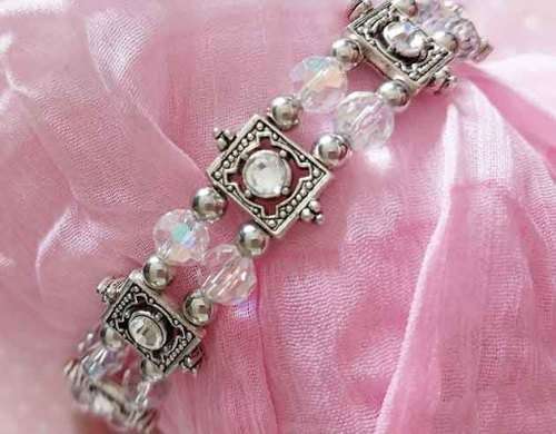 Crystal Bracelet, Clear Crystal Beads, Sliders+Clear Rhinestones, Nickel Lobster Clasp, 17.5cm + 5cm