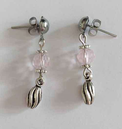Cristia Earrings, Pink Crystal Beads, Nickel Findings And Ear Studs, 32mm
