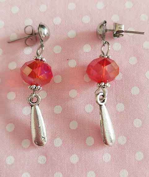 Cristia Earrings, Red Crystal Beads, Nickel Findings And Ear Studs, 37mm