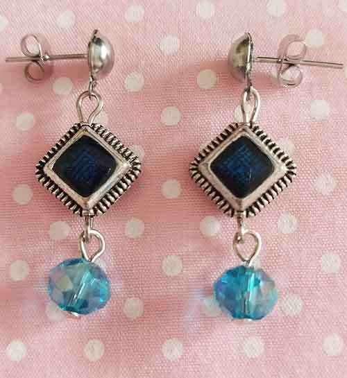 Cristia Earrings, Turquoise Crystal Beads, Nickel Findings And Ear Studs, 35mm