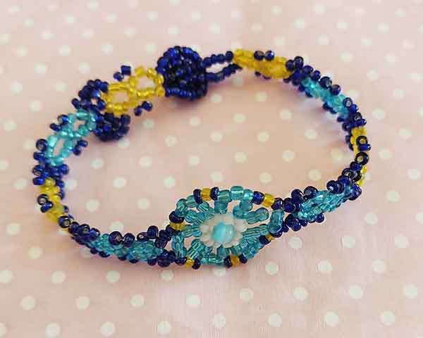 Cheri Bracelet, Seedbead Bracelet, Blue Turquoise And Yellow Beads, 1pc