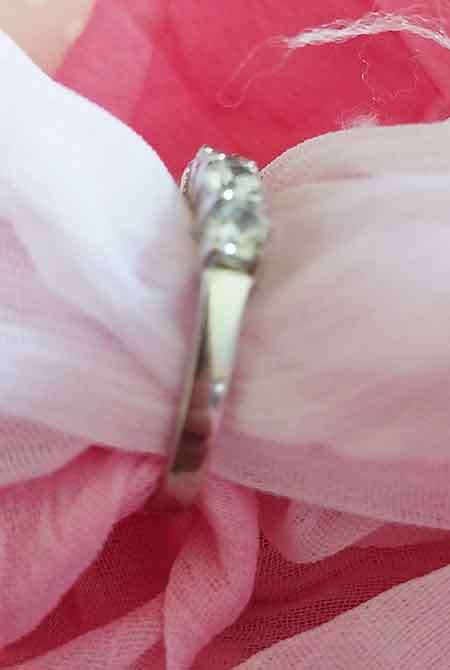 Riza Ring, Silver Ring, Clear Rhinestones, Stamped 925, Ring Size 16mm (5 - L), Top Width 4mm