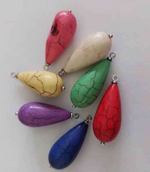 Pendant, Semi-Precious Tearprop Coloured Howlite, 30mm x 11mm, Random Colour Will Be Send, 1pc