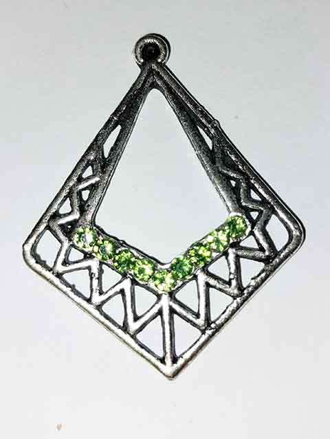 Pendant, Rhinestones, Green, Metal, Nickel, 40mm x 32mm, 1pc