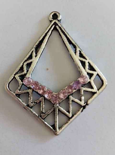 Pendant, Rhinestones, Pink, Metal, Nickel, 40mm x 32mm, 1pc