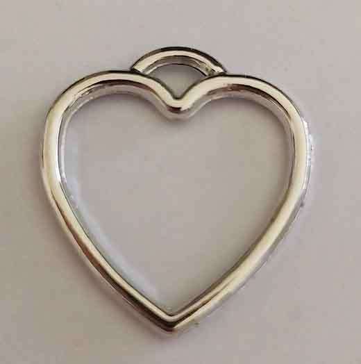 Pendant, Heart, Acrylic, Rhodium Plated, Nickel, 26mm x 24mm, 1pc
