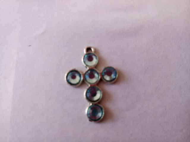 Pendant, Cross, Green Rhinestone In Center Of Cross, Nickel Colour, 44mm, 1pc