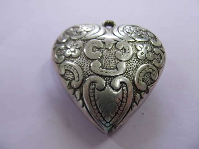 Pendant, Heart, Acrylic, Rhodium Plated, Nickel Colour, 54mm, 1pc