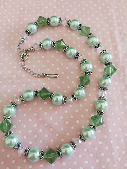 Perrine Necklace, Purple GP+Green Bicone+Clear Crystal Beads+Nickel Findigs+ Lobster Clasp, 49cm+5cm