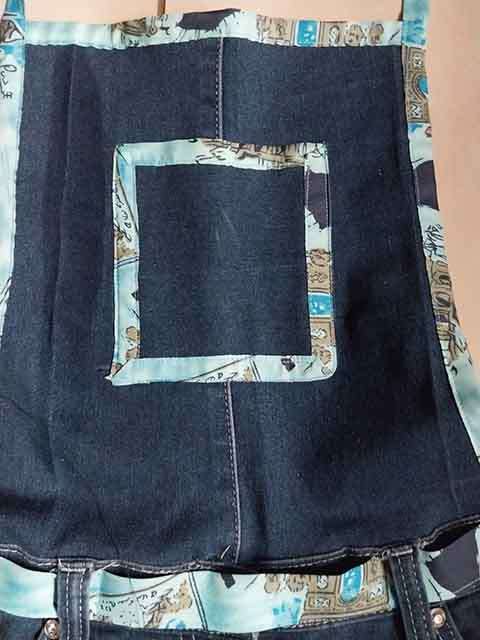 Apron, Handmade, Denim Size - Medium - Small, Denim+White Lace +Blue Cotton, 1pc