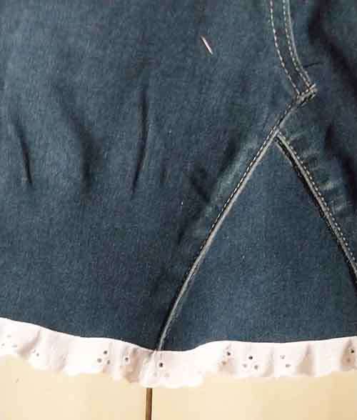 Apron, Handmade, Denim Size - Medium - Small, Denim+White Lace +Blue Cotton, 1pc
