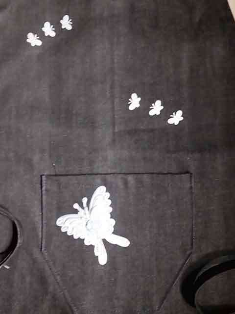 Apron, Handmade, Denim Size - Medium - XLarge, Denim+Light Blue Cotton+Butterflies, 1pc