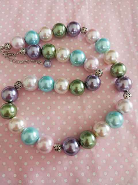 Perrine Necklace, Multi-Coloured Glass Pearls, Nickel Findings, Lobster Clasp, 52cm+5cm, 1pc