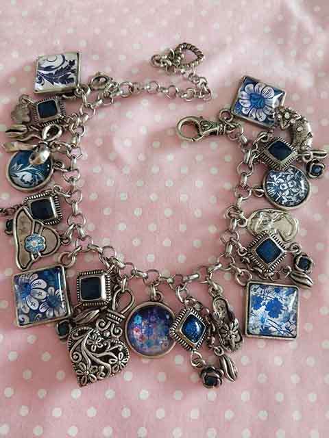 Mistique Bracelet, Charm Bracelet, Shades of Blue, Nickel Rolo Chain+Lobster Clasp, 18.5cm+5cm