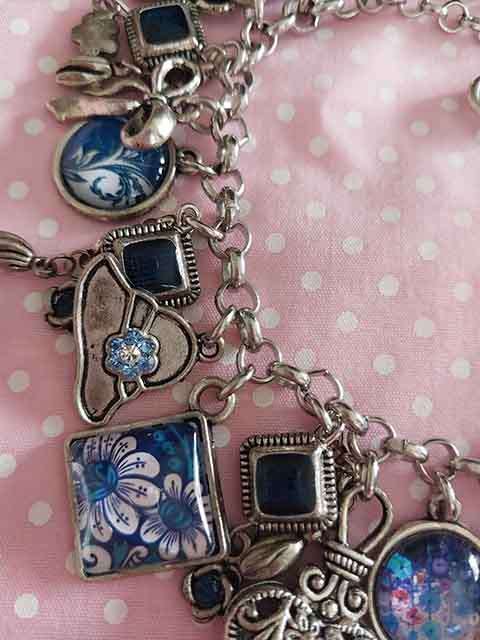 Mistique Bracelet, Charm Bracelet, Shades of Blue, Nickel Rolo Chain+Lobster Clasp, 18.5cm+5cm