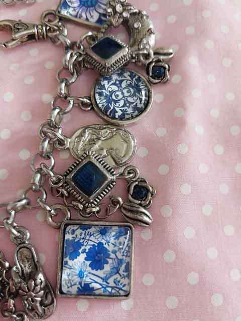 Mistique Bracelet, Charm Bracelet, Shades of Blue, Nickel Rolo Chain+Lobster Clasp, 18.5cm+5cm