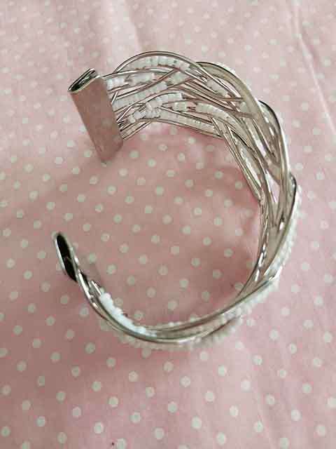 Burtell Bracelet, Bangle With White Seedbeads, Nickel, Top Width 32mm, 1pc