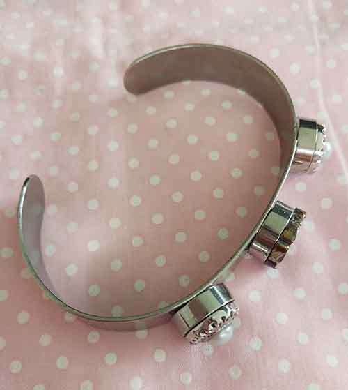 Perrine Bracelets, Nickel Bangle With Faux Pearls+Copper Colour Fl+Clear Rhinestones, Top Width 12mm