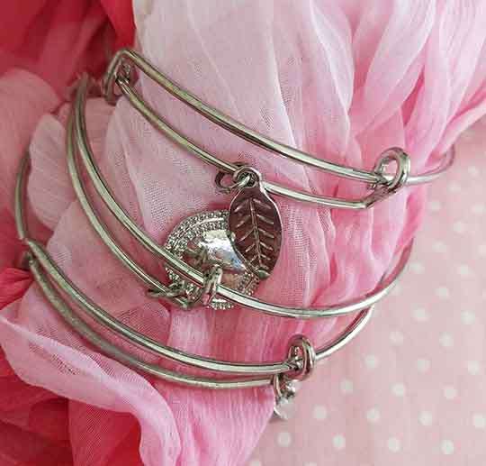 Mistique Bracelet, Nickel Bangles With Charms, 70mm Inside Diameter, 3pc /1 Set