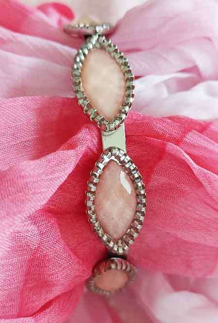 Mistique Bracelet, Antique Nickel Bangles+Pink Inserts, 68mm Inside Diameter, Width 13mm
