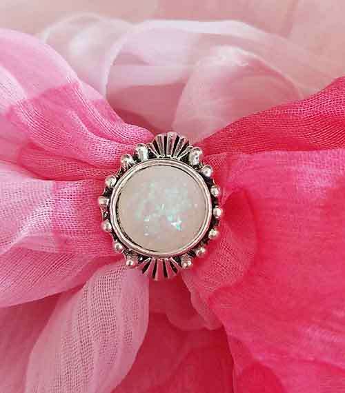 Cheri Ring, Nickel With White Simulated Stone, Top Width 15mm, Inside Dia 16mm, 1pc