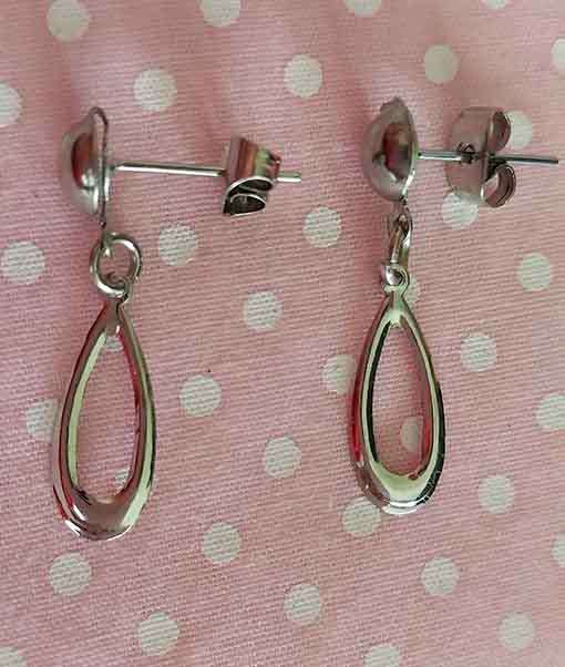 Earrings, Light Weight Nickel Colour Metal Teardrops, Studs, 27mm, 2pc