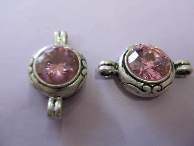 Findings, Connector, Metal, Nickel Antiqued, Pink Rhinestones, 36mm x 22mm, 1pc