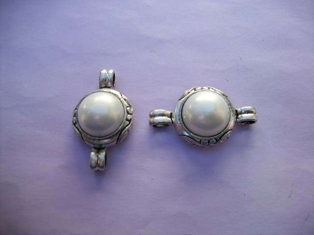 Findings, Connector, Metal, Nickel Antiqued, White Faux Pearl , 35mm, 1pc