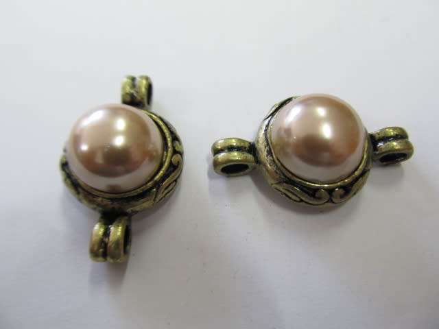 Findings, Connector, Metal, Bronze, Beige Faux Pearl , 36mm x 22mm, 1pc