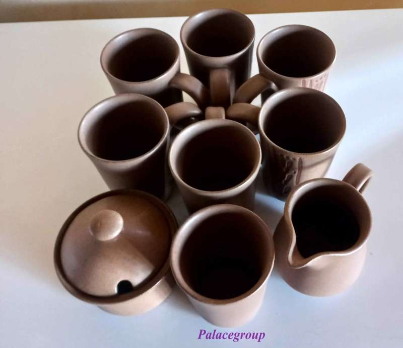 Argilla Pottery Clay Mugs x 6, (Height - ±102mm - 250ml) 1 x Milk Jug, 1 x Sugar Bowl+Lid, T/spoon