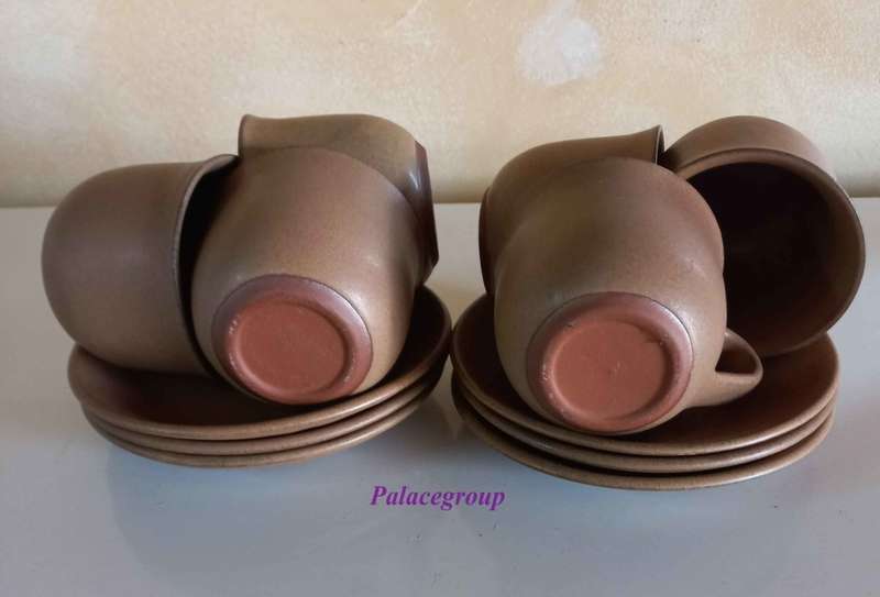 Argilla Pottery Clay Cups & Saucer x 6, (Height - ±70mm, Top Diameter ±90mm - 250ml)