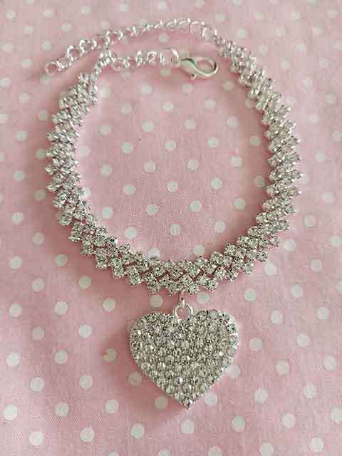 Evelia Bracelet, Silver Coloured, Clear Rhinestones+Heart Charm+Clear Rhinestones , 18cm+5cm, 1pc
