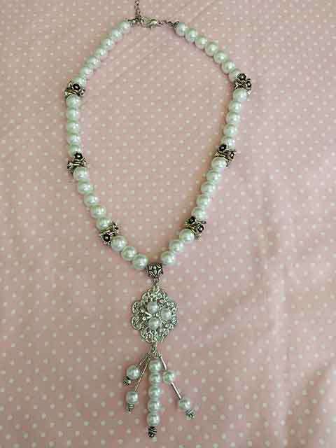 Necklace, White Glass Pearls, Nickel Findings, Lobster Clasp, 44cm+5cm
