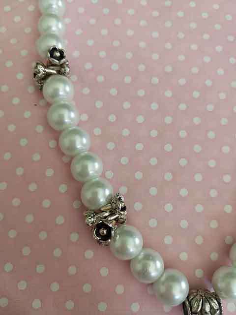 Necklace, White Glass Pearls, Nickel Findings, Lobster Clasp, 44cm+5cm