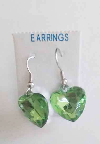 Fashion Jewellery, Earrings, Heart, Green, Shepherds Hook, 29mm, 2pc