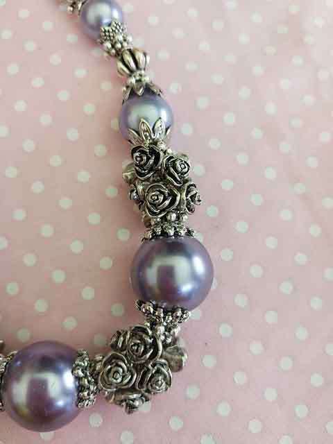 Necklace, Purple Glass Pearls, Nickel Findings, Toggle Clasp, 44cm