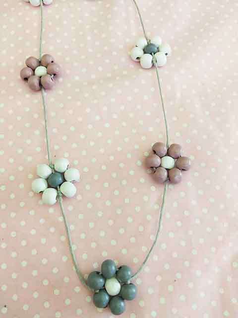 Cheri Necklace, Wooden Beads On Wax Cord, Pink, White And Grey, 110cm