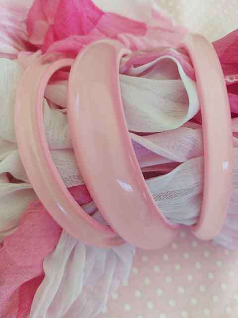 Cherie Bangle, 3pc Acrylic Bangle Set, Pink With White Inner, Inside Dia - 65mm, Width 8mm + 17mm