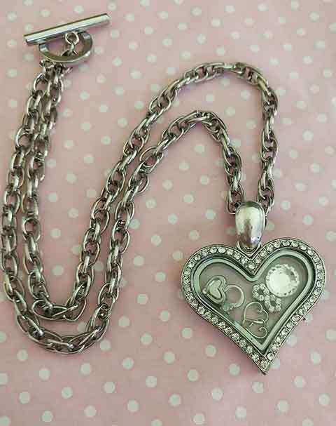 Pliana Necklace, Heart Locket With Clear Rhinestones, Toggle Clasp, 44cm, 1pc