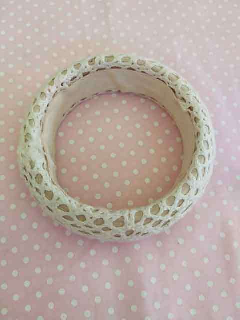 Burtell Bangle, Wooden Bangle Covered In Beige Crochet Work, Inside Diameter - 65mm, Width 30mm, 1pc