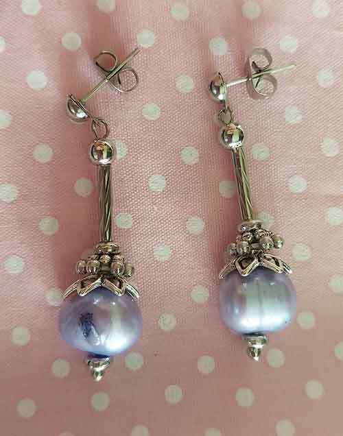 Earrings, Lilac Freshwater Pearls+Nickel Findings+Ear Studs, 39mm, 2pc