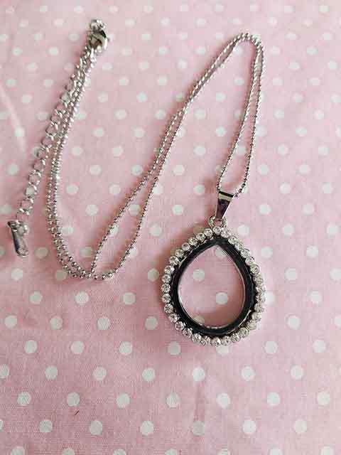 Necklace,  Teardrop Pendant+Clear Rhinestones, Nickel Findings,Lobster Clasp, 41cm + 5cm