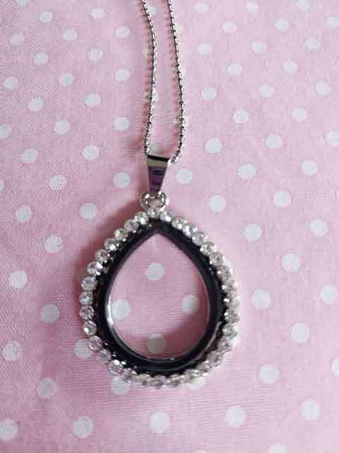 Necklace,  Teardrop Pendant+Clear Rhinestones, Nickel Findings,Lobster Clasp, 41cm + 5cm