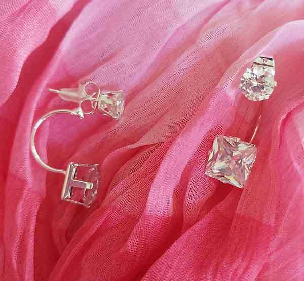 Riza Earrings, Double Roman Design, Clear Rhinestones, Ear Studs, 20mm, 2pc
